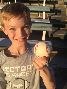 Parker and his freshly retrieved foul ball.